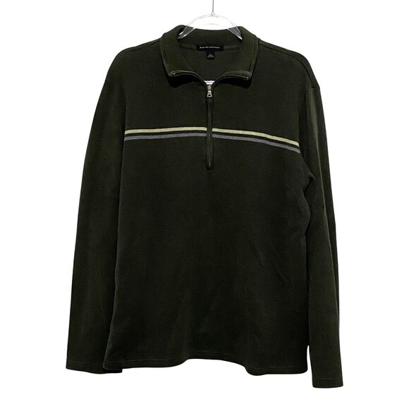 Banana Republic Mens 1/4 Zip Sweater L Dark Olive Green Classic Sporty Ribbed - Picture 1 of 6